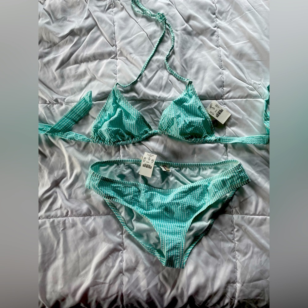 J.Crew Factory blue seersucker bikini NWT